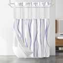 No Hook Shower Curtain with Snap in Liner Set, Purple and White Striped Design, Waterproof Fabric Hotel Shower Curtains for Bathroom Decor with See Through Mesh Top Window 71x74 Inch