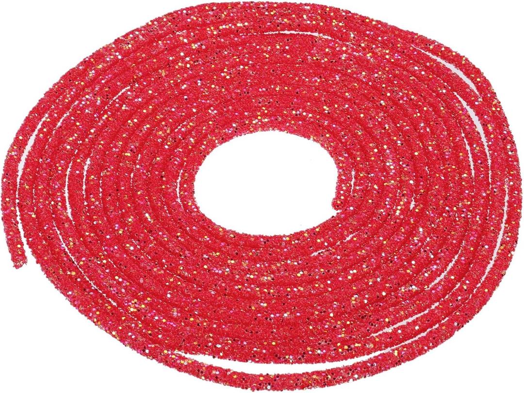 MECCANIXITY 5 Yard 6mm 0.24 inch Glitter Sequins Rope Sequins Rhinestone Tube Cord for DIY Wedding Dresses Costume Clothing Shoes Jewelry Accessory Light Red
