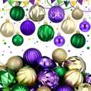 Syhood 64 Pcs Mardi Gras Tree Ball Ornaments Colored Shatterproof Plastic Decorative Hanging Ball 1.6/1.97/2.4 Inch Green Purple Gold Decor Glitter Ornament for Mardi Gras Party Carnival Birthday Home (Vivid Colors)