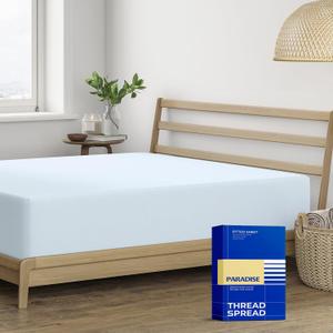 Thread Spread 100% Egyptian Cotton King Fitted Sheet Only - Luxury 1000 Series Paradise Collection Fitted Sheet King Size (Light Blue), Silky Soft Cooling 16" Deep Pocket Snug Fit Hotel Bottom Sheet