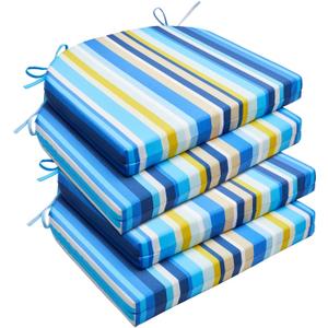 downluxe Outdoor Chair Cushions Set of 4 for Patio Furniture, Water-Resistant Patio Chair Cushions with Ties, High Density Foam Outdoor Seat Cushion, 17" X 16" X 2", Blue Stripes