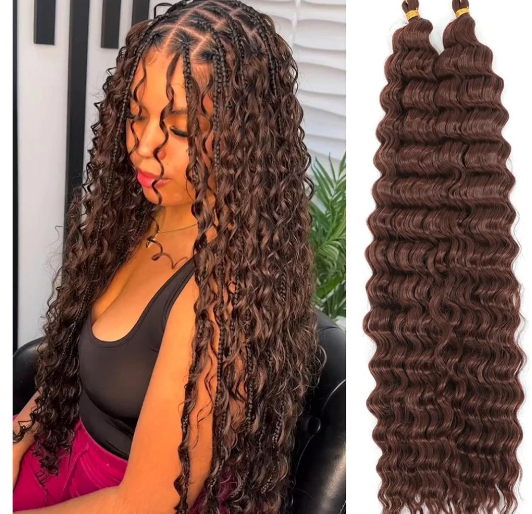 Ocean Wave Crochet Hair Deep Wave Braiding Hair 24 Inch 2 Packs Curly Wavy Hair for Boho Braids Synthetic Hair Extensions for Black Women (33#)