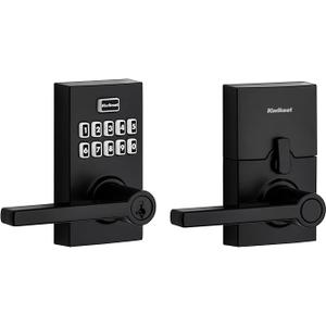 Kwikset SmartCode 917 Keypad Keyless Entry Residential Electronic Lever Lock Deadbolt Alternative with Halifax Door Handle, SmartKey Security, Matte Black Contemporary