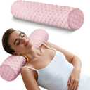 Memory Foam 4" Round Pillow, Cervical Neck Pillow for Pain Relief, Cylinder Pillows 18"x 4", Removable Cover, Neck Roll Pillow for Sleeping, Velvet Dots, Pink