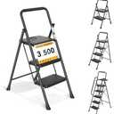 Arbusb Step Ladder, Folding Step Stool with Wide Anti-Slip Pedals, Sturdy Steel Ladder with Handrail, Space-Saving, Portable for Home & Adults, 3 Step Ladder