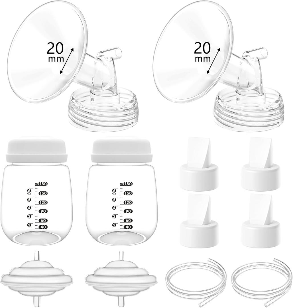 20mm Pump Parts Compatible with Spectra S1/S2/9 Plus,Spectra Replacement Pump Parts,Full Set Replace Include 20mm Flange, Duckbill Valve, Backflow Protector, Tubing and Bottle