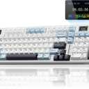 AULA S98 Pro Wireless Mechanical Keyboard,Smart Screen & Knob,Tri-Mode BT5.0/USB-C/2.4GHz Creamy Keyboard,Pre-lubed Linear Switches,Hot Swappable RGB Backlit Computer Gaming Keyboards (White&Blue)