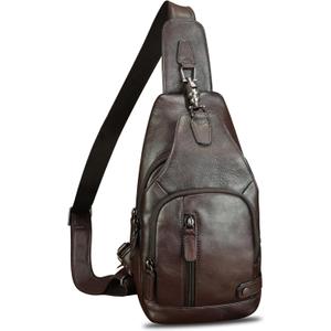 IVTG Genuine Leather Sling Bag for Women and Men Vintage Designer Chest Over Shoulder Crossbody Bag Sling Backpack Purse (Coffee)