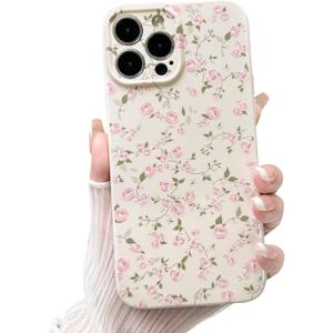 NITITOP Compatible with iPhone 13 Pro Max Case Cute Flower for Women Girls Floral Rose Design Vintage Shockproof Soft TPU Girly Slim Fashion Protective Phone Cover - Light Pink2