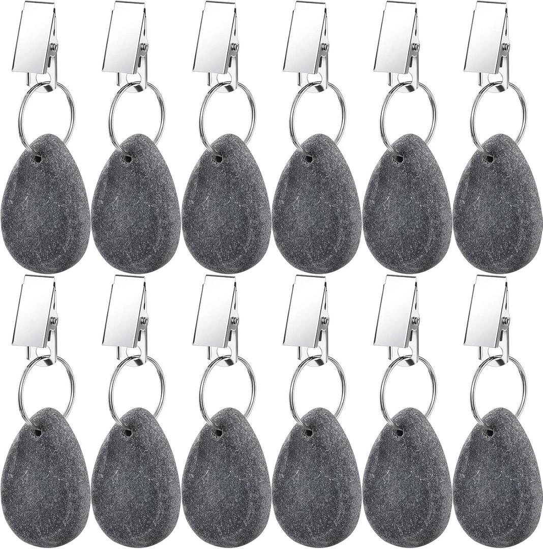 Geiserailie 12 Pcs Tablecloth Weights Tablecloth Pendant Teardrop Shape Table Cover Weights with Metal Clips for Outdoor Picnic Garden Dinner Table Cover Decoration (Dark Gray)