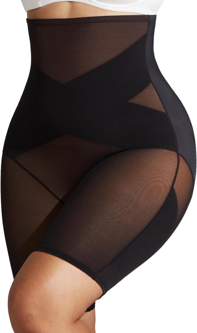 MOVWIN Tummy Control Shapewear for Women Plus Size High Waisted Butt Lifting Panties Thigh Slimmer (XX-Large, Black)