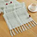 JIALE Table Runner, Rustic Farmhouse Table Runners with Tassels, Boho Cotton Linen Table Runner for Table Decorations, Holiday Party and Wedding, 48 Inches, Sage Green