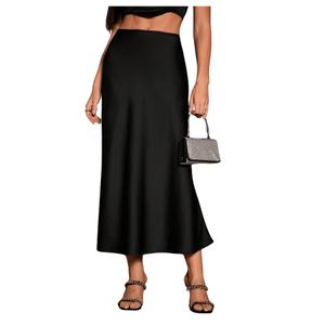 GORGLITTER Women's Long Silk Satin Maxi Skirts Going Out Outfits High Waisted Flowy A Line Silk Brunch Elegant Festival Black Large