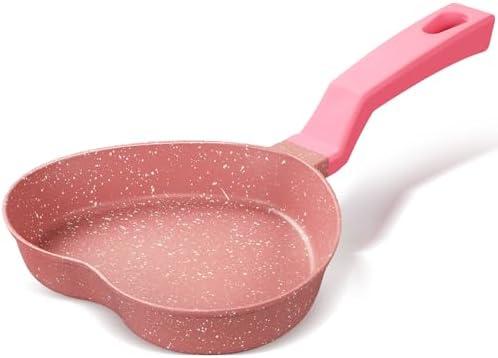 Tioncy Heart-shaped Pancake Pan, Nonstick Mini Frying Pan, Frying Griddle Shaper, Multi-functional Skillet with Granite Coating for Eggs, Pancakes, Grilled Cheese, Sausages and Burgers,(Pink)