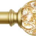 KAMANINA Gold Curtain Rod 32 to 58 Inch (2.6-4.8 ft), 7/8 Adjustable Single Curtain Rods for Windows 28 to 48 Inch, Decorative Splicing Drapery Rods with Crystal Translucent Finials