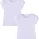 Huata Girls Short Puff Sleeve Tee Basic T-Shirt 2 Packs Crewneck