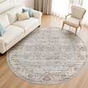 WITSHOCK 8ft Round Area Rugs for Living Room: Non-Slip Washable Vintage Soft Large Circle Rug - Soft Low Pile Carpet for Bedroom Under Dining Table Home Office Decor (Light Blue)