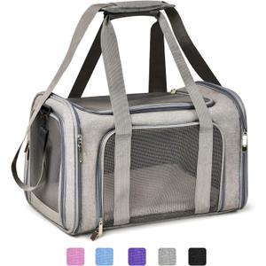 Henkelion Cat Carriers Dog Carrier Pet Carrier For Small / Medium Cats Dogs Puppies (Up To 15lbs), TSA Airline Approved Small Dog Carrier Soft Sided, Collapsible Waterproof Travel Puppy Carrier - Grey