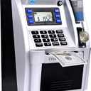 ATM Piggy Bank for Real Money for Kids Adults,Toy Money Bank with Card,Password,Coin Recognition,Bill Feeder,Balance Calculator,Electronic Money Safe Coin Box,Hot Gift for Boys Girls (Silver/Black)