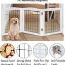 LZRS 3-Panel Freestanding Foldable Wooden Dog Gate Solid Wood & Steel Wire Chew-Resistant Indoor Safety Pet Fence for Doorways & Stairs, Ideal for Small to Medium Dogs & Puppies, White