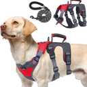 PUPTECK Escape Proof Dog Harness and Leash Set Upgraded No Pull Reflective Dog Vest with Lift Handle, Easy Control Pet Harness for Medium Large Dogs Training Walking Running (Red/Grey)
