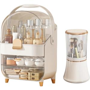 Makeup Organizers for Vanity, Skincare Organizers Cosmetic Display Cases with Transparent Cover, Teen Girls Gift for Bathroom Countertop, Lipstick Organizer (White)