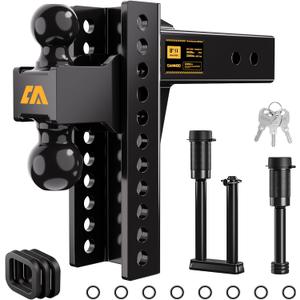 CAMMOO Adjustable Trailer Hitch, Tow Hitch Fits 2.5 inch Receiver, 8inch Rise/Drop Hitch, 2" and 2-5/16" Ball Hitch, 22000 LBS GTW Truck Hitch with U-Shaped Alloy Steel Anti-Theft Pin, Black