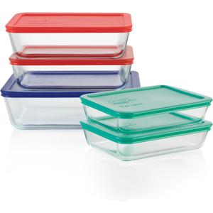 Pyrex Simply Store (5-Pack) Large Glass Food Storage Containers Set, (3, 6 & 11 Cup) Meal Prep Containers With Plastic BPA-Free Lids, Dishwasher & Microwave Safe