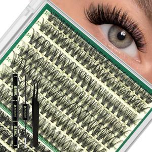 KEYYOU Lash Clusters Kit Thick Lash Extension Kit with 280pcs Super Soft 60D+80D D Curl 10-18MIX Lash Clusters for Volume Fluffy Look with Bond&Seal and Applicator DIY at Home