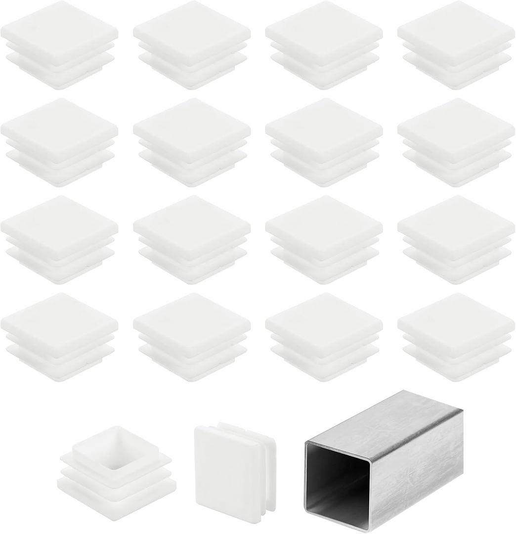 uxcell 1 1/4" (32mm) Square Tubing End Caps, 32 Pcs Plastic Hole Plugs Insert End Cap for Metal Tubing Post Chair Leg Table Bookshelves Furniture, White