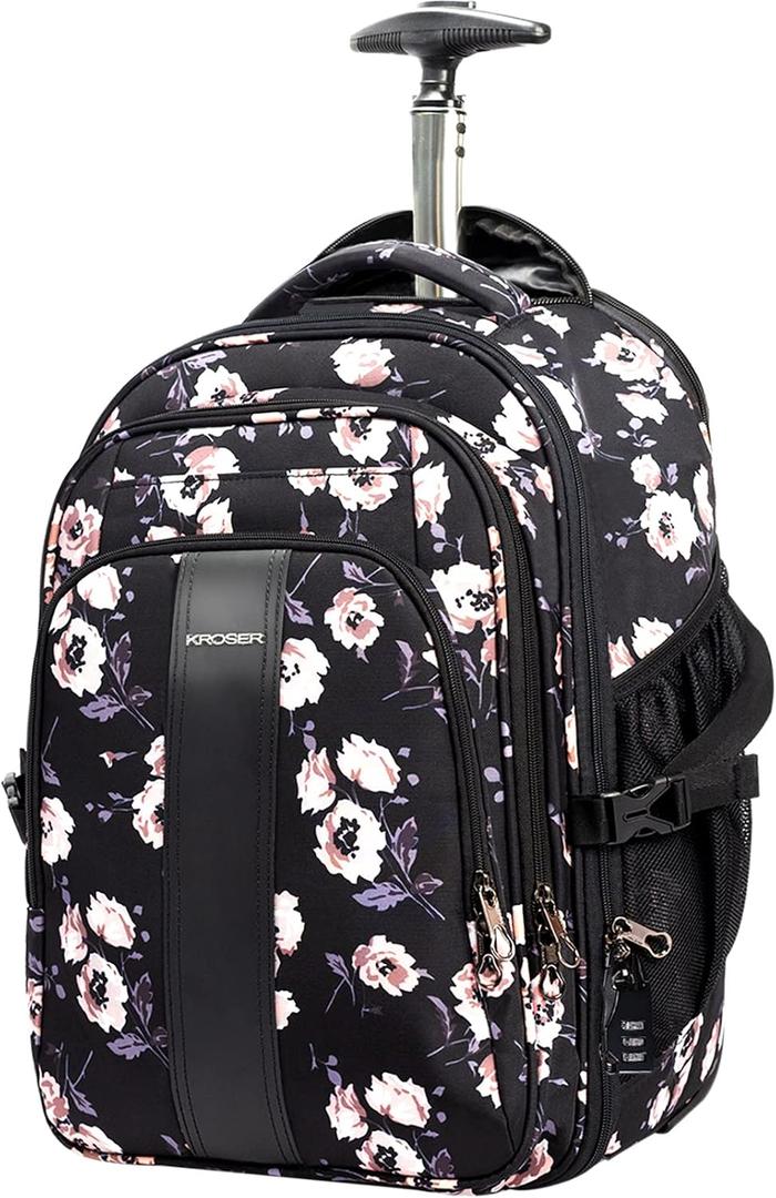 KROSER Laptop Rolling Backpack 17 inch Premium Wheeled Computer Backpack for Women with RFID Pockets Check Point Friendly Water-Repellent Overnight Roller Case for Travel, X-Large