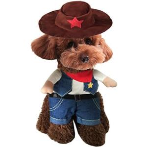 Hotumn Cowboy Dog Costume with Hat Dog Clothes Halloween Costumes for Cat and Small Dog (S)