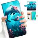 for iPhone 13 Pro Max, Designed Flip Wallet Phone Case Cover, A24620 Flower Dolphin