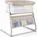 Cowiewie Bassinet Bedside Sleeper, Baby Bassinet Slides Over Bed, 5-Position Height Adjustment & Breathable All-Mesh Wall for Baby, Space-Saving Bedside Crib, Height (37.4-41.3"), Beige