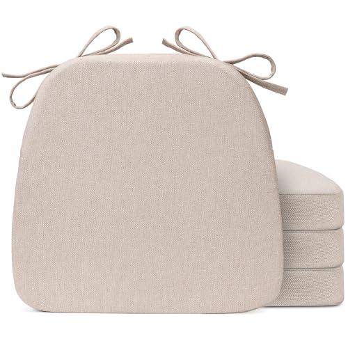 Sunsleek Chair Cushions for Dining Chairs, D-Shaped Seat Cushions with Removable Washable Cover and Ties, Chair Pads for Kitchen, Indoor Dining Room, Patio Chairs, 17'' x 16'', Set of 4, Beige