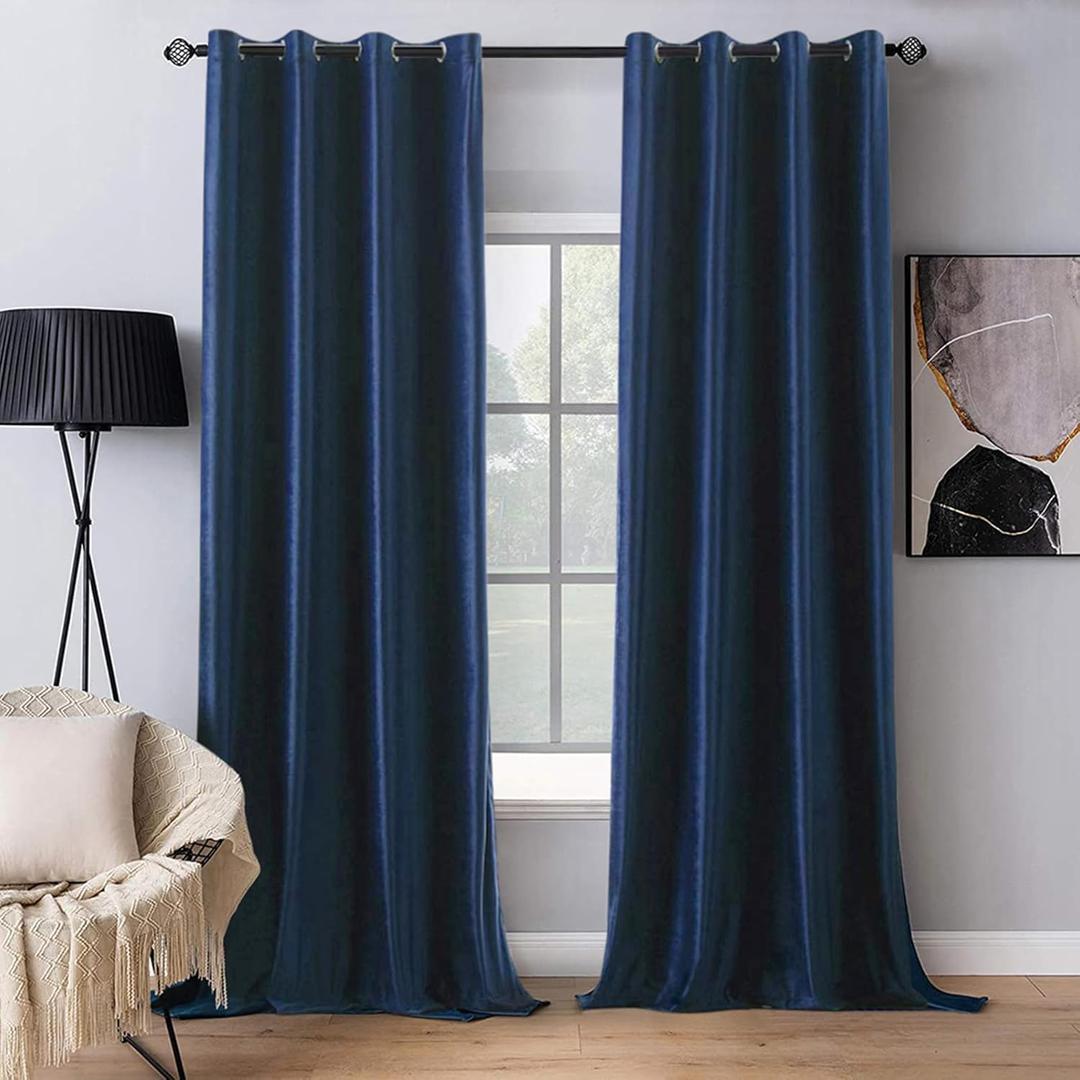 MIULEE 2 Panels Blackout Velvet Curtains Solid Soft Grommet Royal Blue Curtain Thermal Insulated Soundproof Room Darkening Black Out Curtains/Drapes/Panels for Living Room Bedroom 52 x 108 Inch