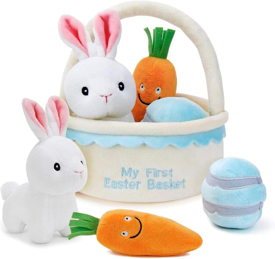 5Pcs Easter Basket -My First Easter Basket Stuffed Plush Playset Baby's First Easter Basket Stuffed Cartoon Bunny Easter Egg Plush Basket for Kids