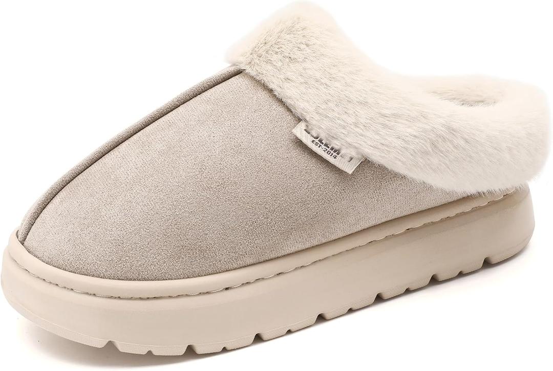 Yueerlu House Slippers For Woman Men, Womens slippers Platform EVA lightweight sole Warm Faux Fur Lined Suede Short Ankle Boots Memory Foam Fuzzy Slippers for Women Anti-Slip Boot Indoor Outdoor
