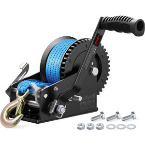 Kolvoii 3500 lbs Boat Trailer Winch with Strap, Heavy Duty Hand Winch, 2-Way Ratchet 4:1/8:1 Gear Ratio for Boat, Trailer, Marine and Jet Ski, 33FT Strap, Blue
