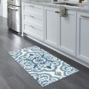 Maples Rugs Vivian Medallion Runner Rug - Made in USA - Washable, Non Slip, Indoor Carpet for Hallway, Kitchen, and Laundry Room, 1'8 x 4', Blue/White (1ft8" x 4ft(Rectangular))