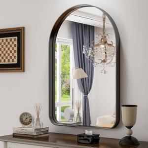 GLSLAND 24”x36“ Black Arched Bathroom Mirror - Aluminum Alloy Framed Mirrors for Wall- Matted Wall Mirrors for Bedroom, Entryway Mirrors for Wall 