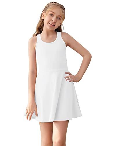 Haloumoning Girls Sleeveless Tennis Dress Kids Racerback Golf Dress School Sports Dresses Outfit with Shorts Pockets White Size 150 Haloumoning Girls Sleeveless Tennis Dress Kids Racerback Golf Dress School Sports Dresses Outfit with Shorts Pockets White Size 150