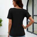 Riyiper 2 Pcs Women's Tops, Deep V Neck Short Sleeve Tops Casual Solid Loose T Shirt Summer Tees for Women (L)