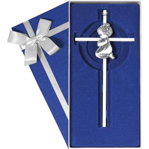 Baby Wall Cross Baptism Gifts for Girl, 7-inch Silver Praying Girls Baptism Crosses for First Holy Communion Christening and Dedication Baptismal Gifts from Godparents