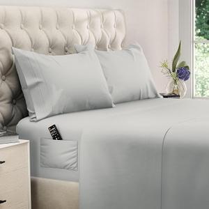 DREAMCARE California King Sheet Sets - 6 pcs Breathable Cooling Bed Sheets - up to 15" Deep California King Sheets with Side Pockets -Extra Soft 100% Brushed Hypoallergenic Hotel Luxury Bedding L-Gray
