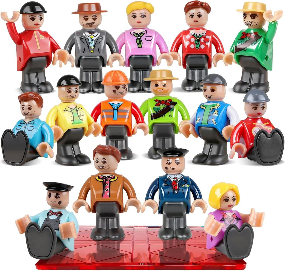 Magnetic People Figures for Kids-15PCS,Community Helpers Toys Perfect for Magnetic Tiles Building Blocks,STEM Learning Toddlers Christmas Birthday Gifts,Magnet Tiles Expansion Pack