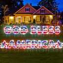 4th of July Yard Sign Outdoor Decorations Red White and Blue Patriotic Party Yard Sign with LED Light God Bless America Yard Lawn Sign with Stakes for Independence Day Party Supplies