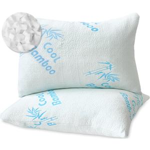 Cool Rayon of Bamboo Pillows for Sleeping, Soft Shredded Adjustable Memory Foam Washable Zippered Breathable Cover, Relieves Neck Pain Asthma for Back/Stomach/Side Sleeper