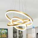Modern Gold Led Chandelier 3 Rings Gold Dimmable LED Chandeliers Light Fixture for Kitchen Island Height Adjustable Chandelier Led Pendant Light for Dining Room Bedroom Living Room