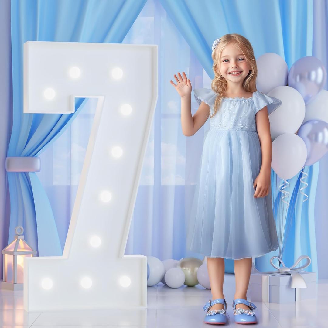 4FT Marquee Numbers 7 for 7th, 70th Birthday Party Decorations, Large Light Up Number 7 Sign for Anniversary Decor, Backdrop, Big Marquee Number, Pre-Cut Foam Board Kit